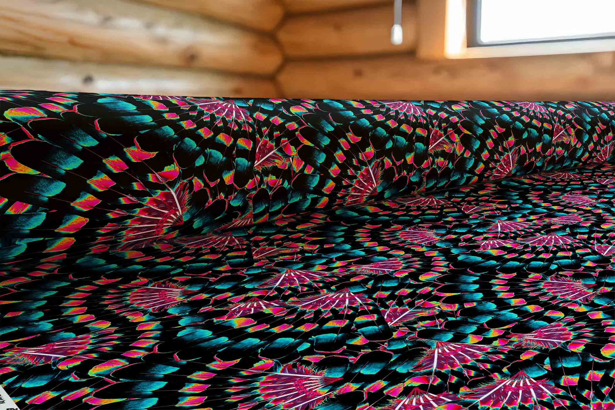 Hawk Feathers Heat Map Satin Fabric By the Yard Pre Order