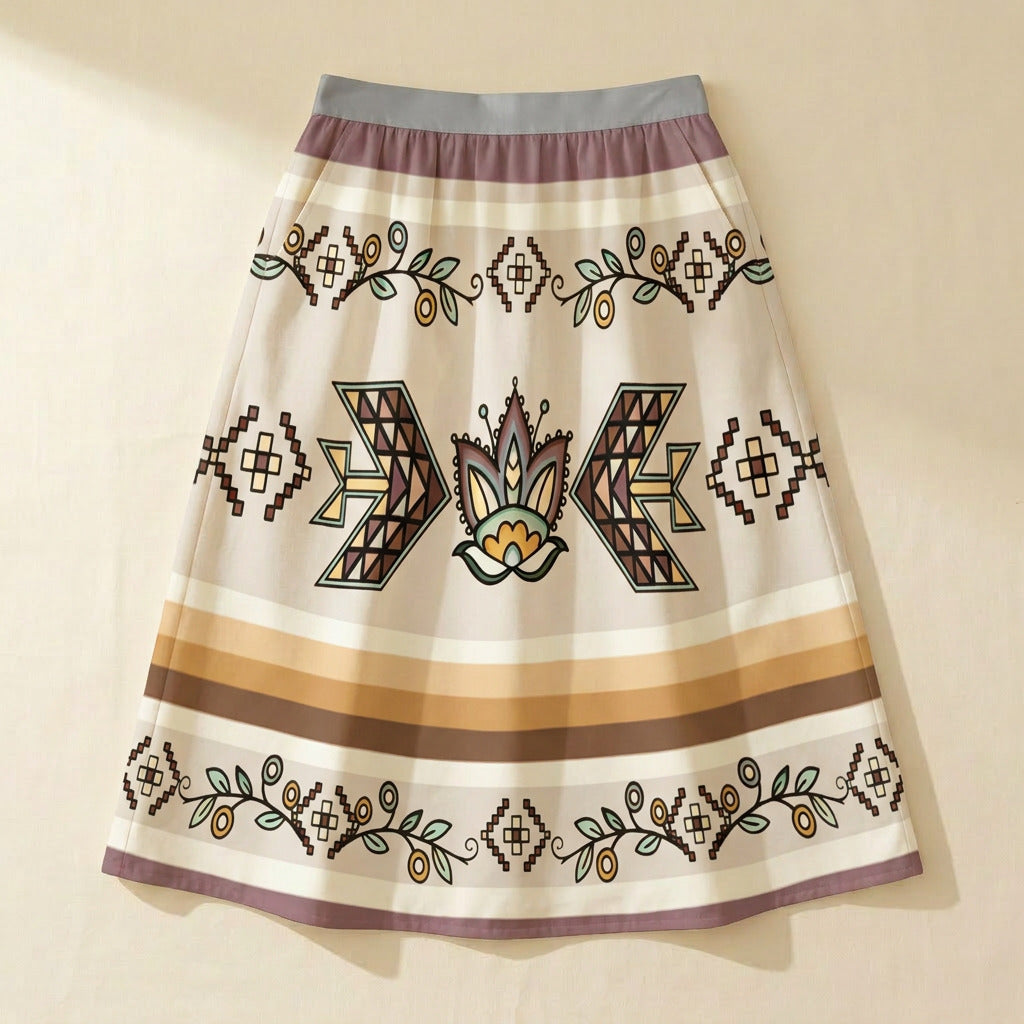 Heart of the Pattern Earthy Elastic Waist Pocket Midi Skirt