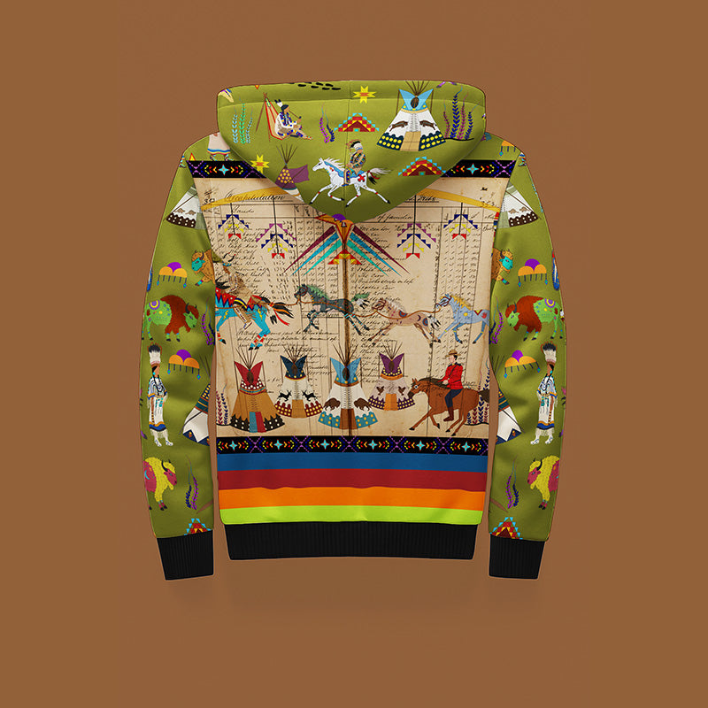 Horse Raid Olive Sherpa Hoodie