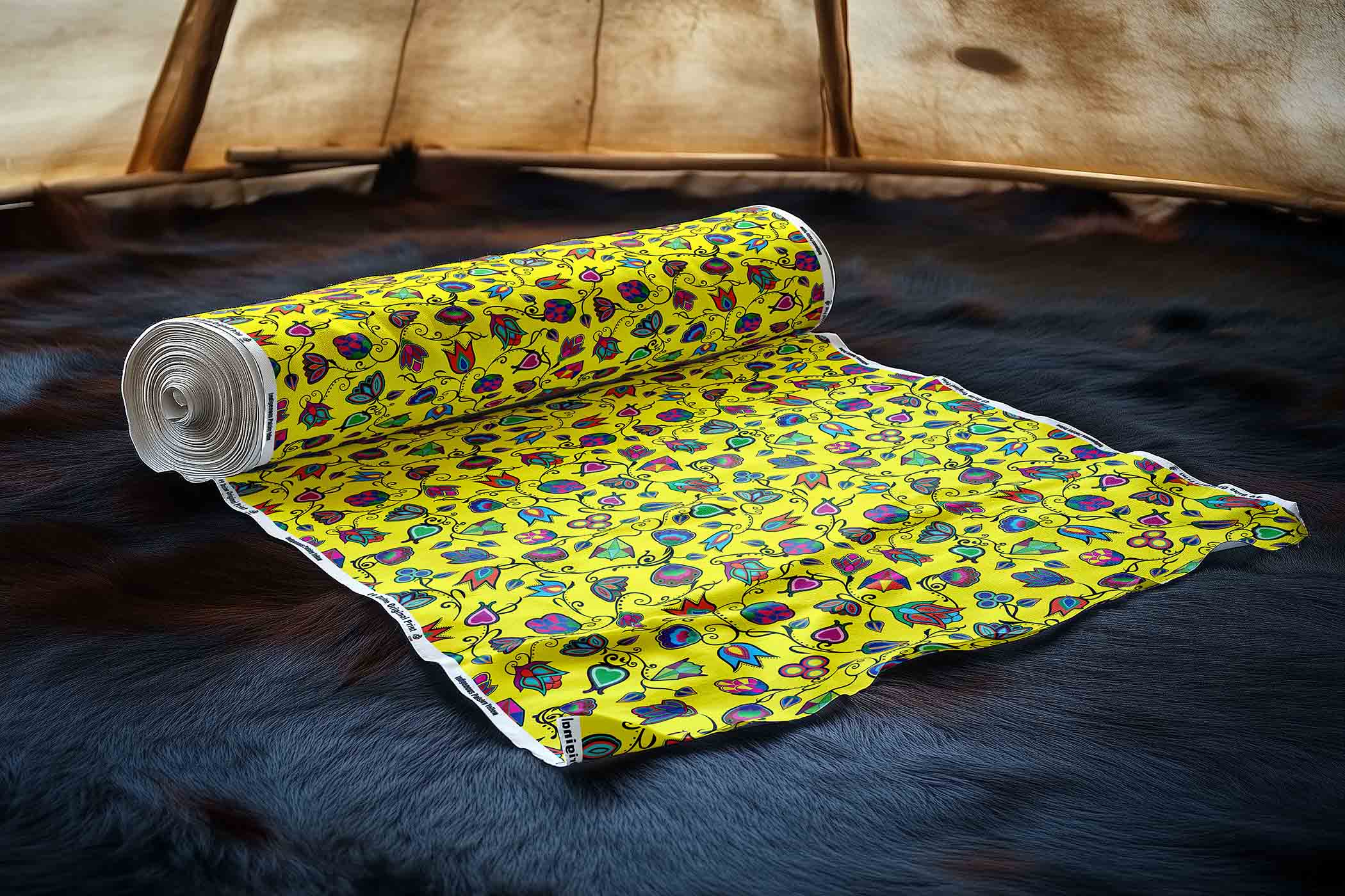 Indigenous Paisley Yellow Satin Fabric By the Yard Pre Order