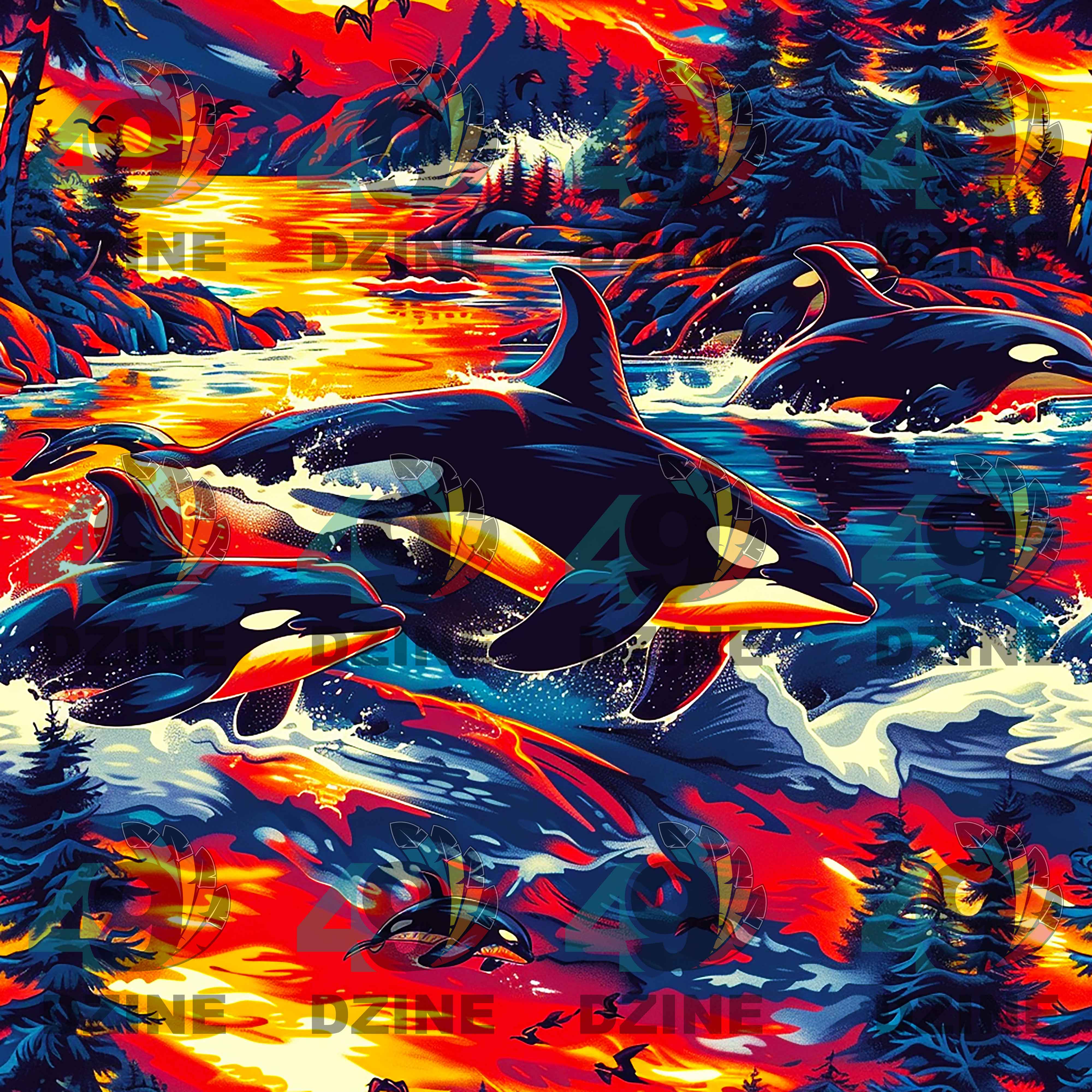 Killer Whales in the Bay 42 Inch Cotton Poplin Pre Order