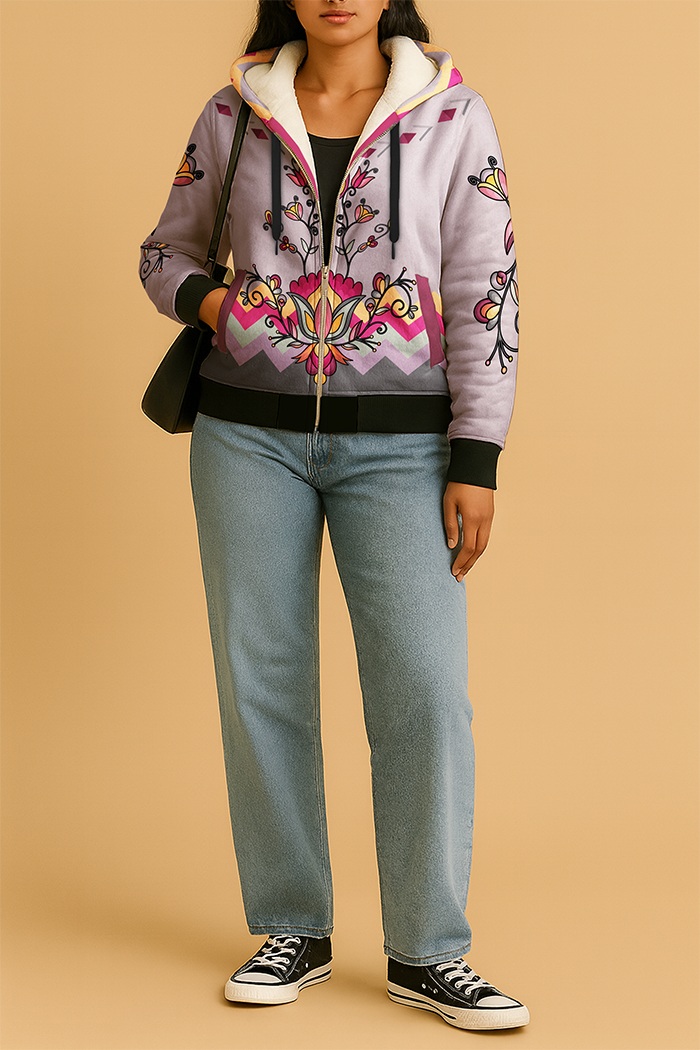 Crimson Drift Petals Women's Sherpa Hoodie