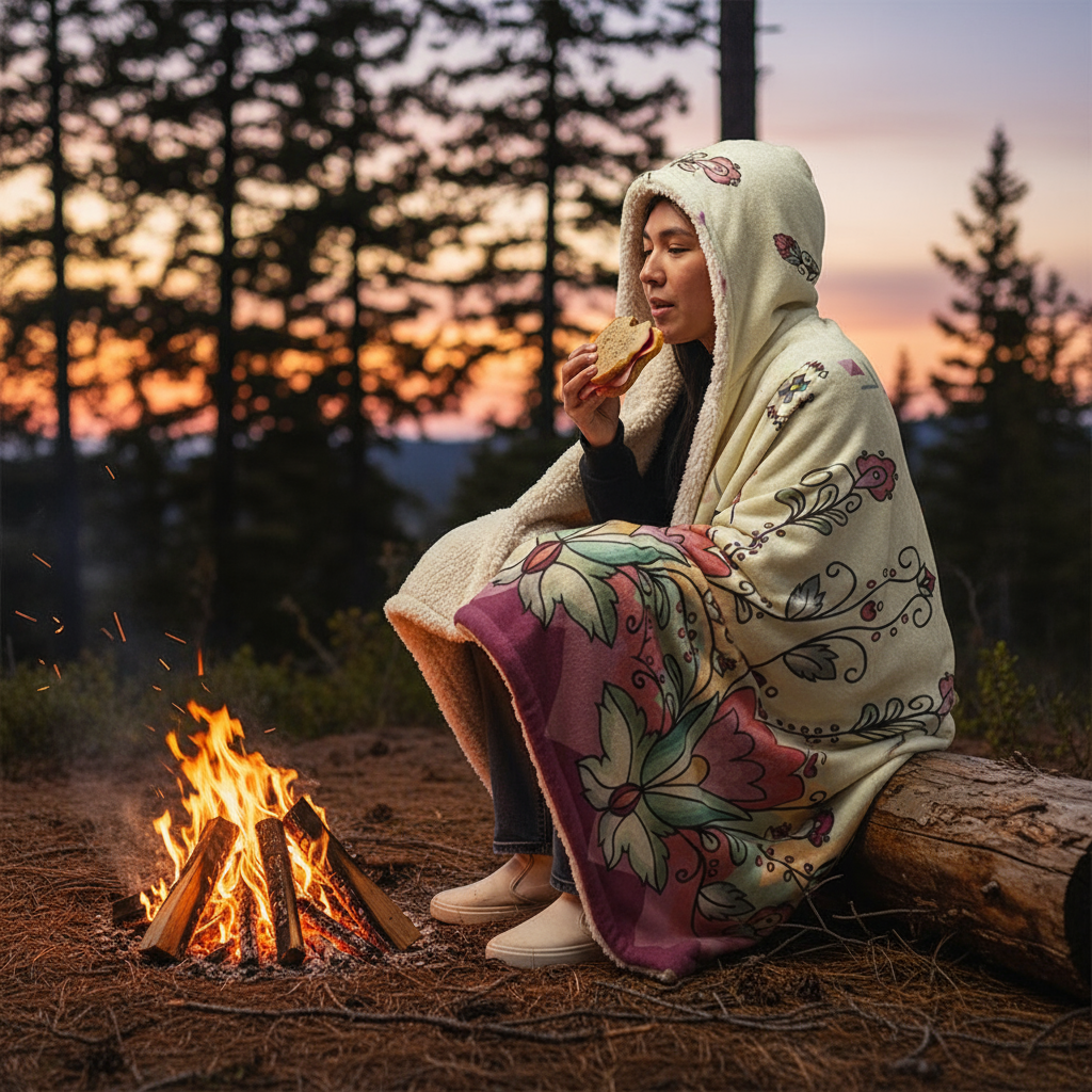 Sunset Berry Bloom Women's Hooded Blanket