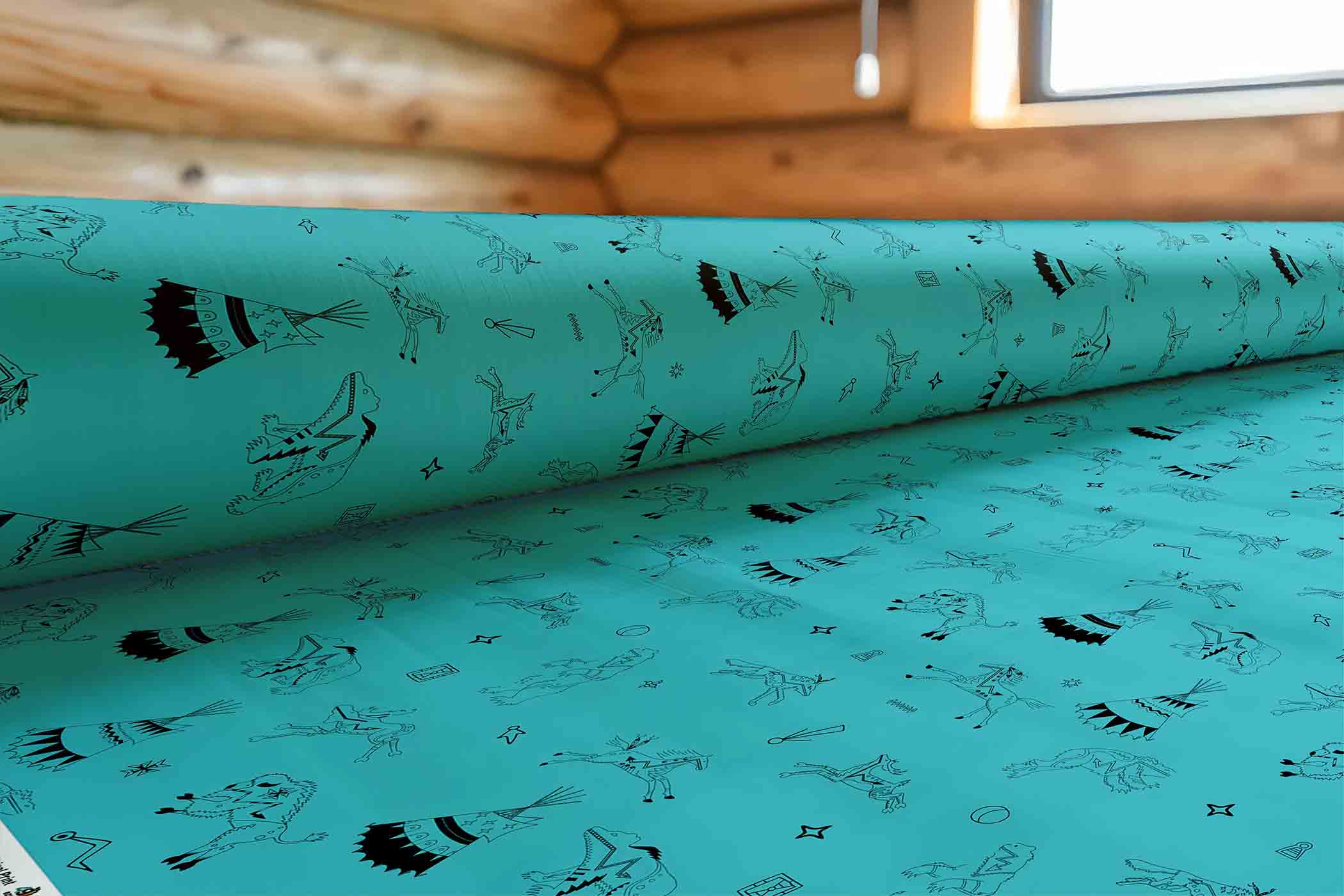 Ledger Dabbles Turquoise Satin Fabric By the Yard Pre Order