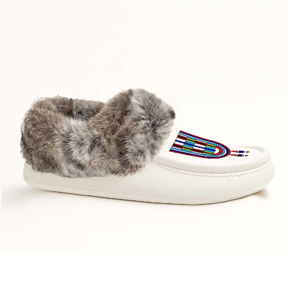 Prairie Signal White Leather Mottled Fur Moccasin