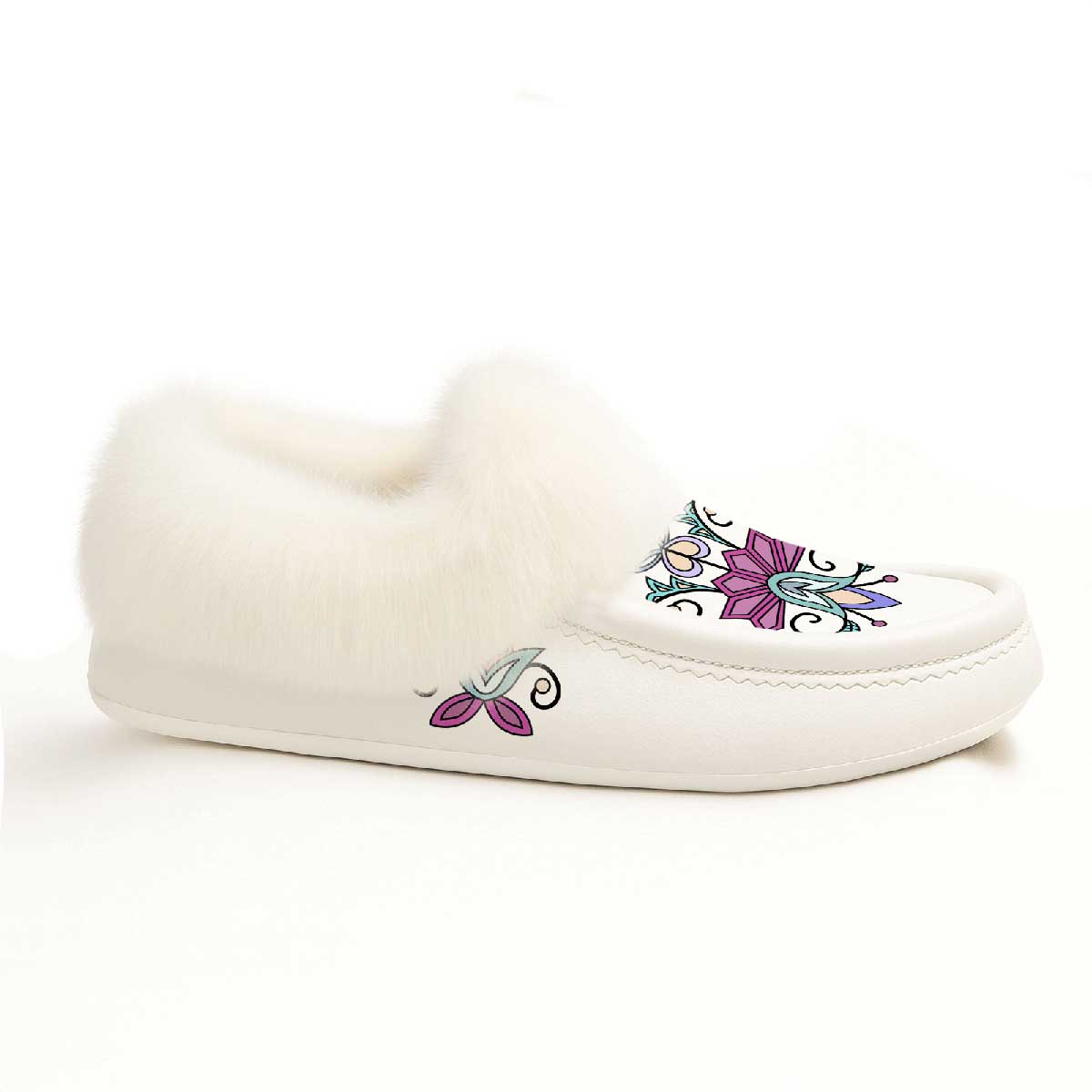 Moonlit Frost White Leather White Fur Moccasin