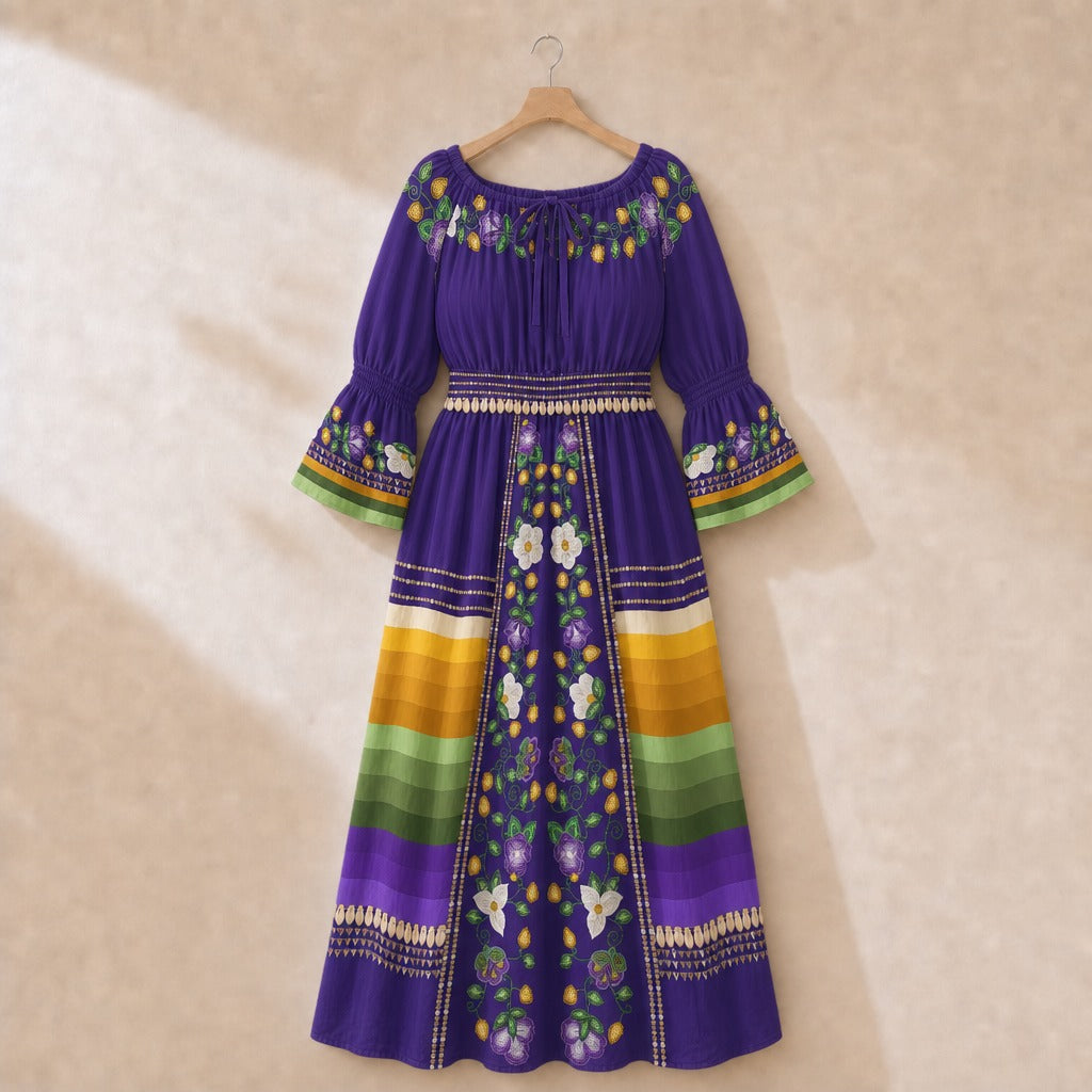 Midnight Moss Bloom Aubergine 2 Smocked Waist Peasant Dress