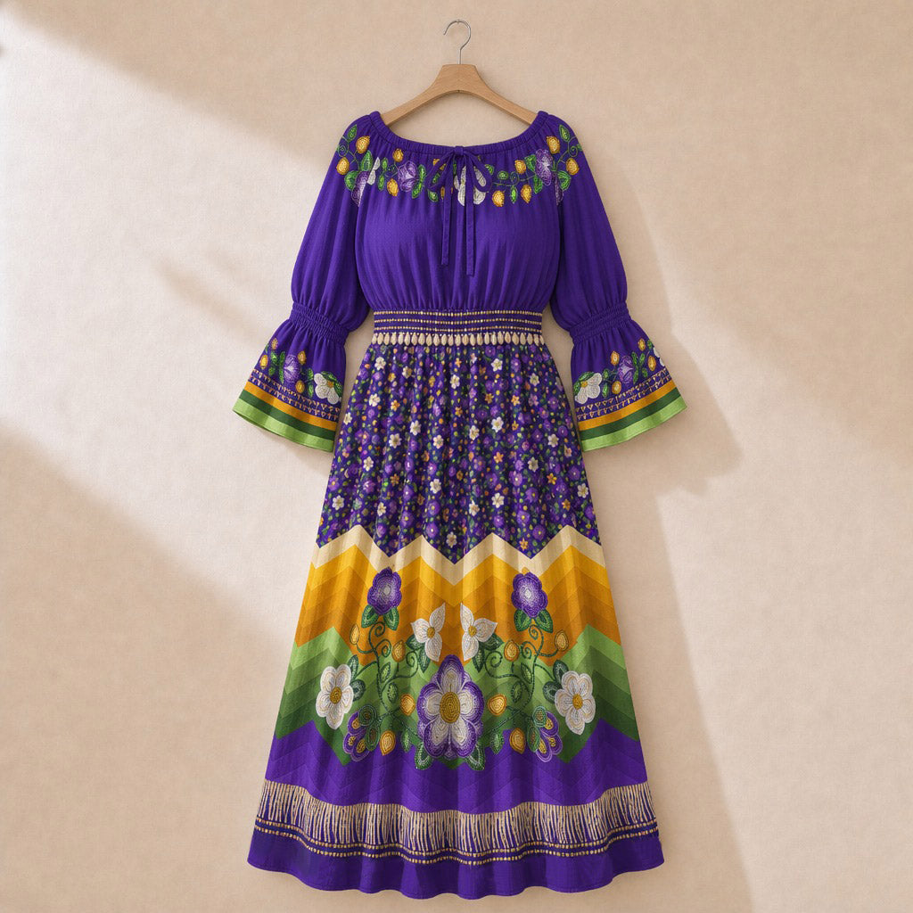Midnight Moss Bloom Aubergine 3 Smocked Waist Peasant Dress