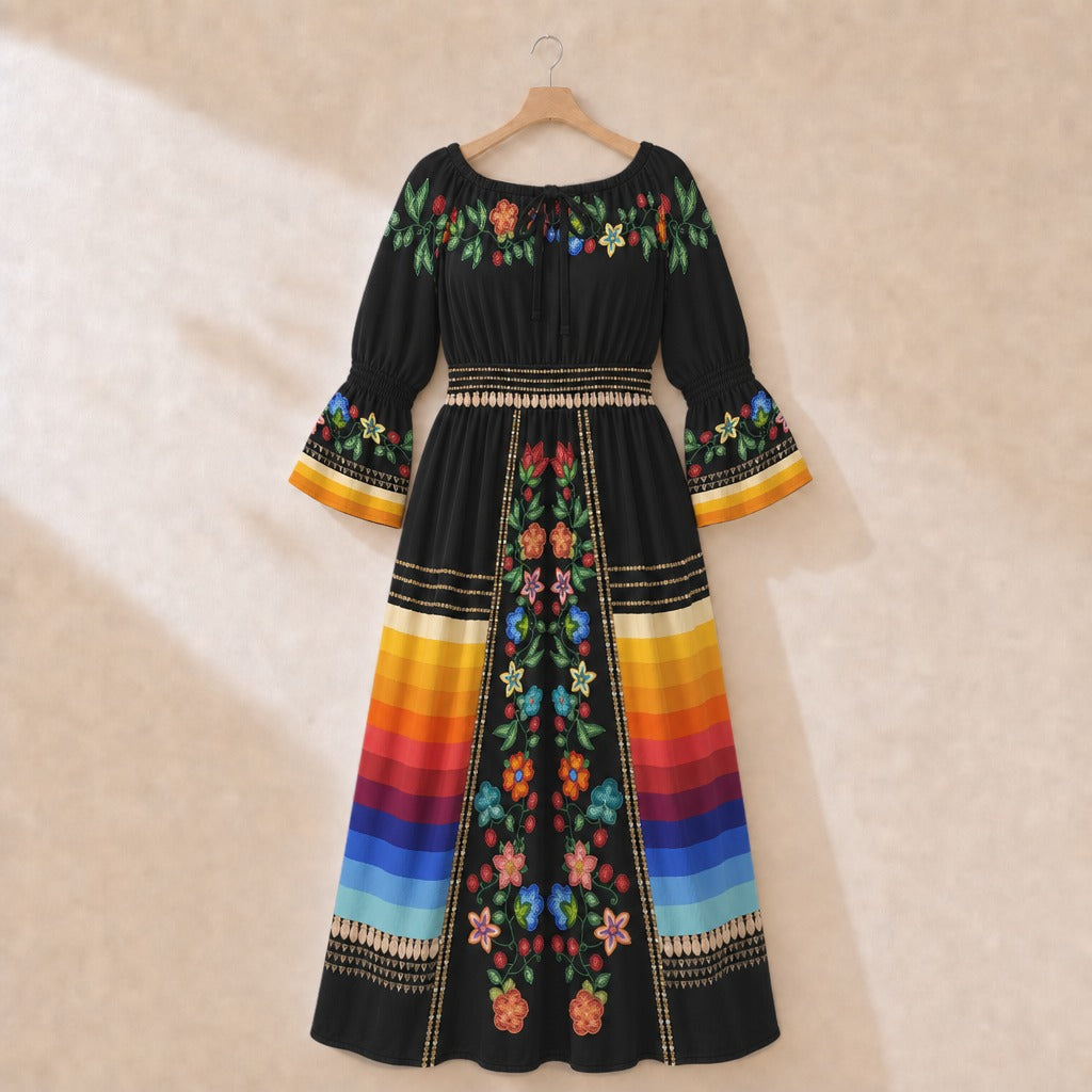 Morning Harmony Black 2 Smocked Waist Peasant Dress