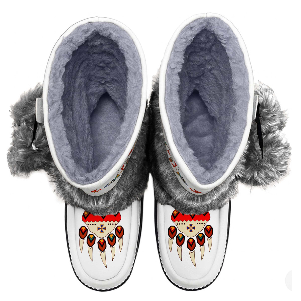 Morning Star Bear White MocLux Calf with Grey Fur from above, soft lining and bear paw and arrow toe print