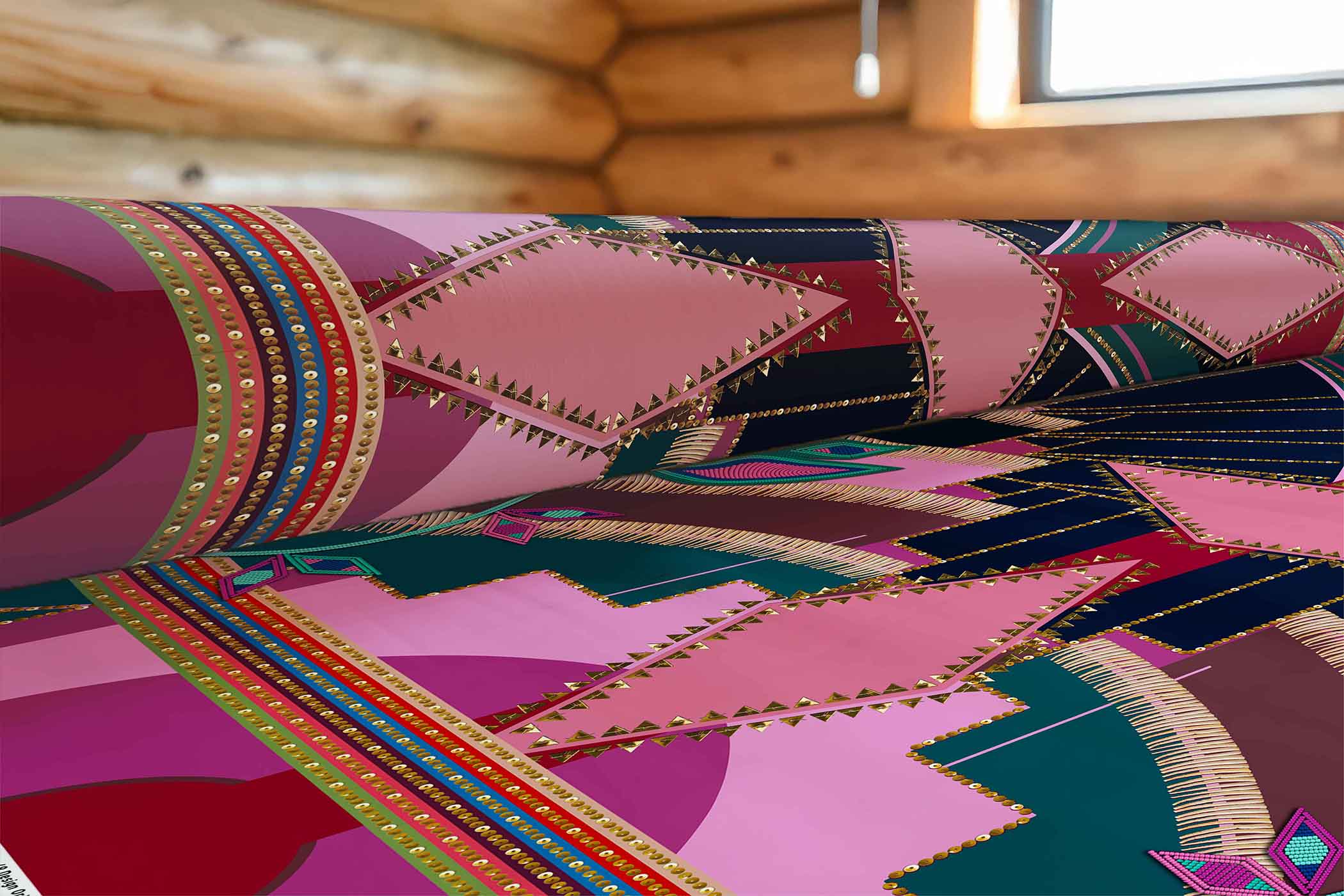 Mosaic Mirage Maroon 42 Inch Cotton Poplin Pre Order