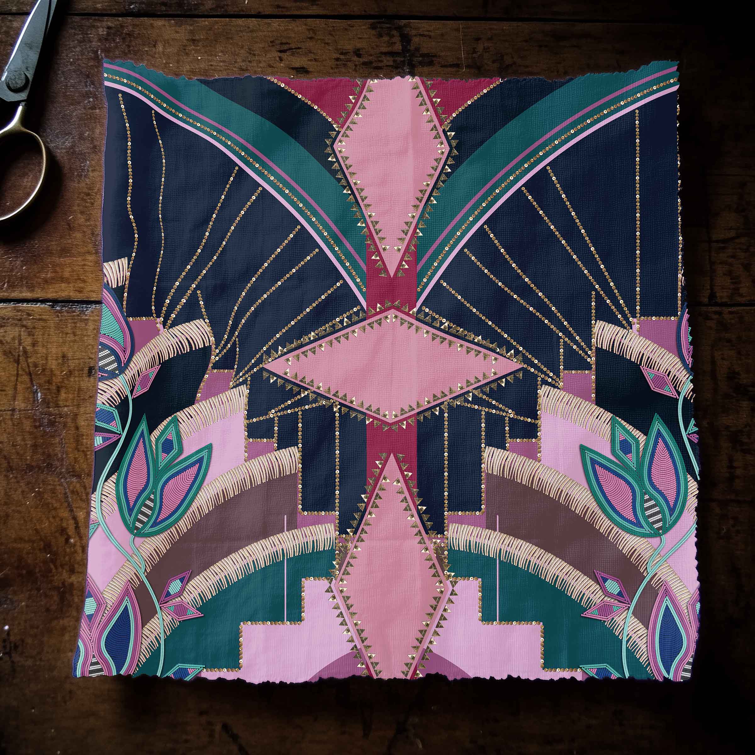 Mosaic Mirage Maroon 42 Inch Cotton Poplin Pre Order