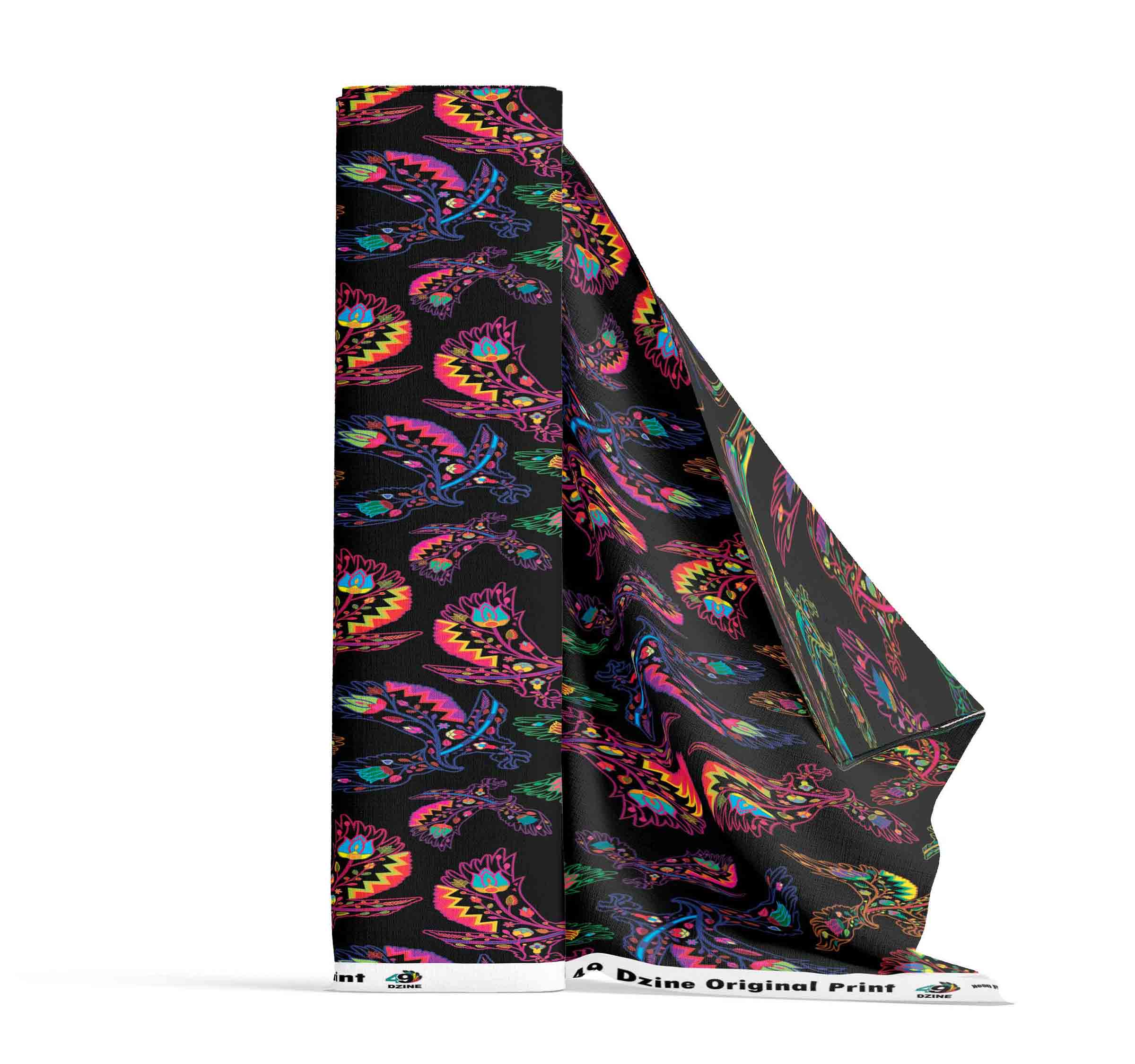 Neon Floral Eagles Satin Fabric By the Yard Pre Order