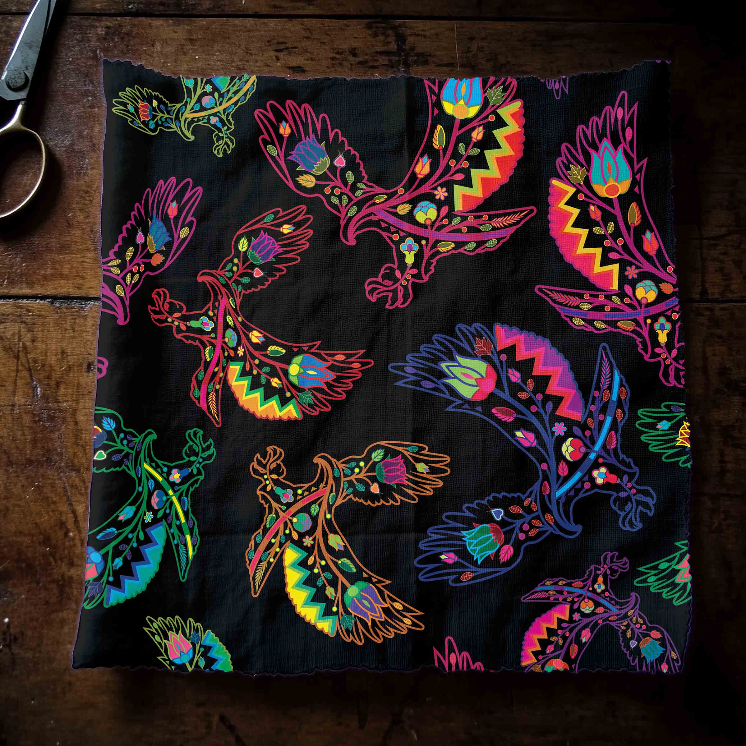 Neon Floral Eagles Satin Fabric By the Yard Pre Order