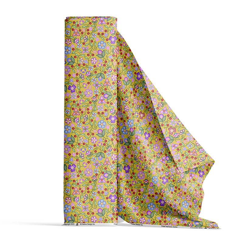 Petal Harmony Ochre Satin Fabric By the Yard Pre Order