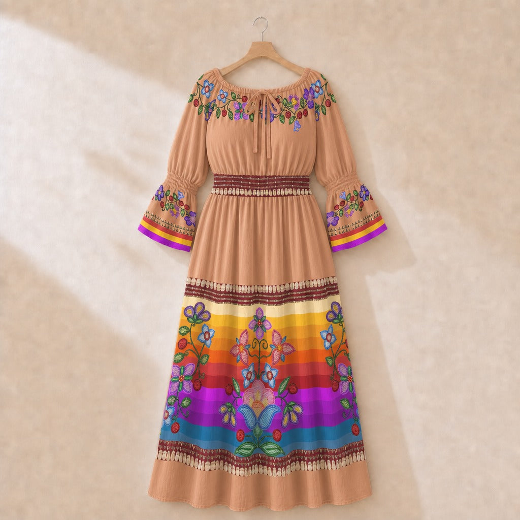 Petal Harmony Terracotta 1 Smocked Waist Peasant Dress