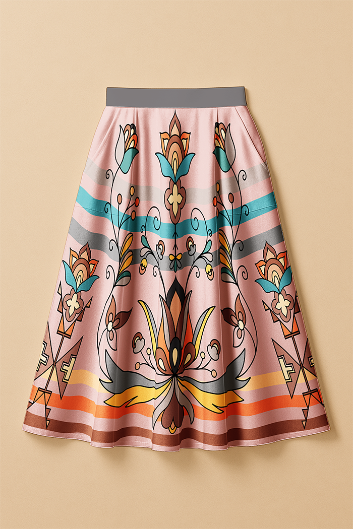 Petalpoint Ceremony Earthy Elastic Waist Pocket Midi Skirt