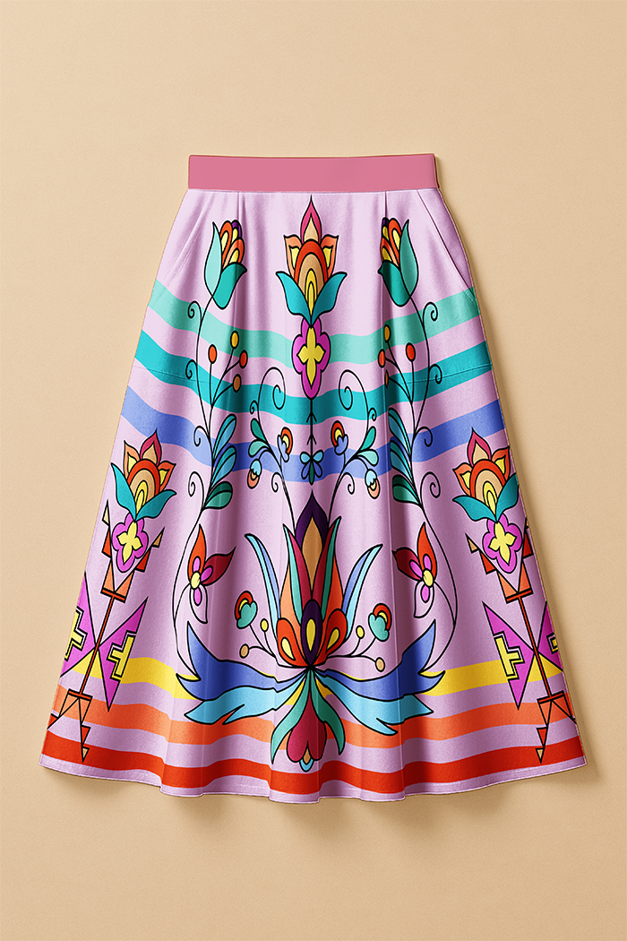 Petalpoint Ceremony Pastel Elastic Waist Pocket Midi Skirt