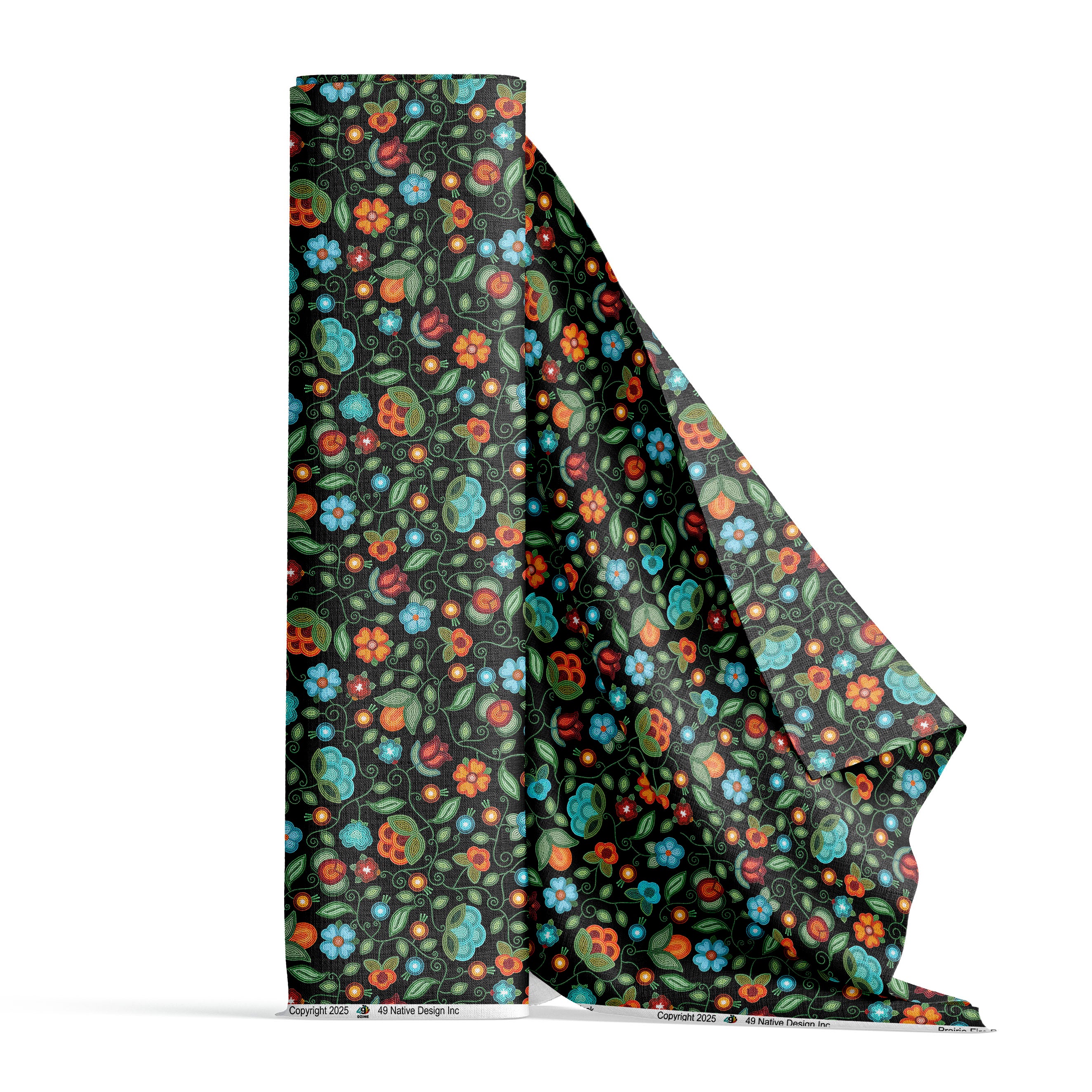 Prairie Fire Petals Black Satin Fabric By the Yard Pre Order