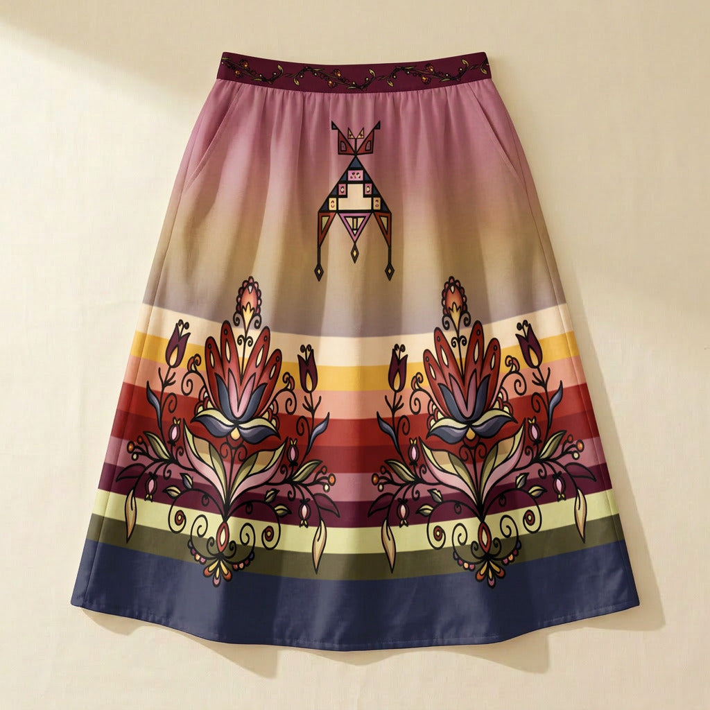Red Willow Whispers Elastic Waist Pocket Midi Skirt