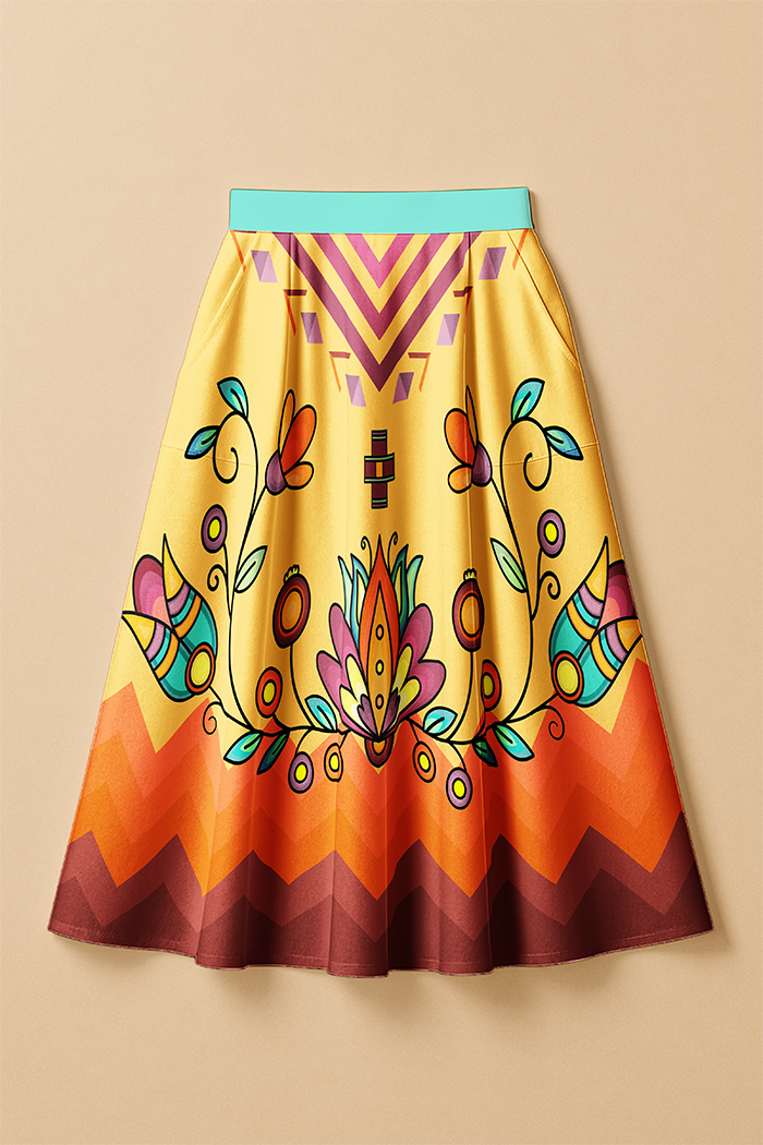 Roots and Rising Bright Elastic Waist Pocket Midi Skirt