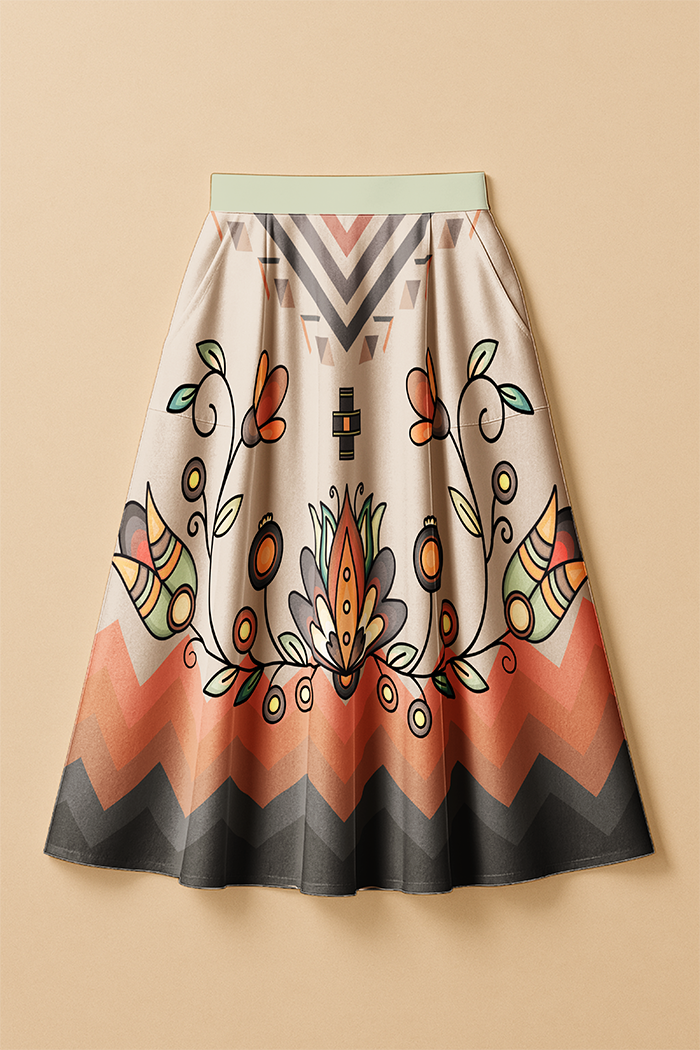 Roots and Rising Earthy Elastic Waist Pocket Midi Skirt