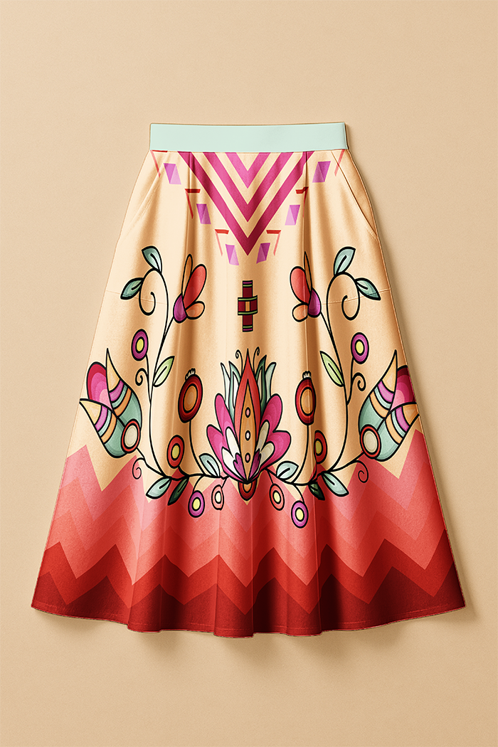 Roots and Rising Pastel Elastic Waist Pocket Midi Skirt