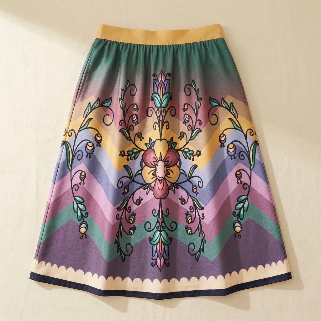 Rust & Ember Flower Song 05 Elastic Waist Pocket Midi Skirt