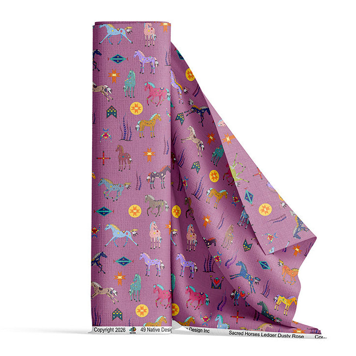 Sacred Horses Ledger Dusty Rose Satin Fabric By the Yard Pre Order
