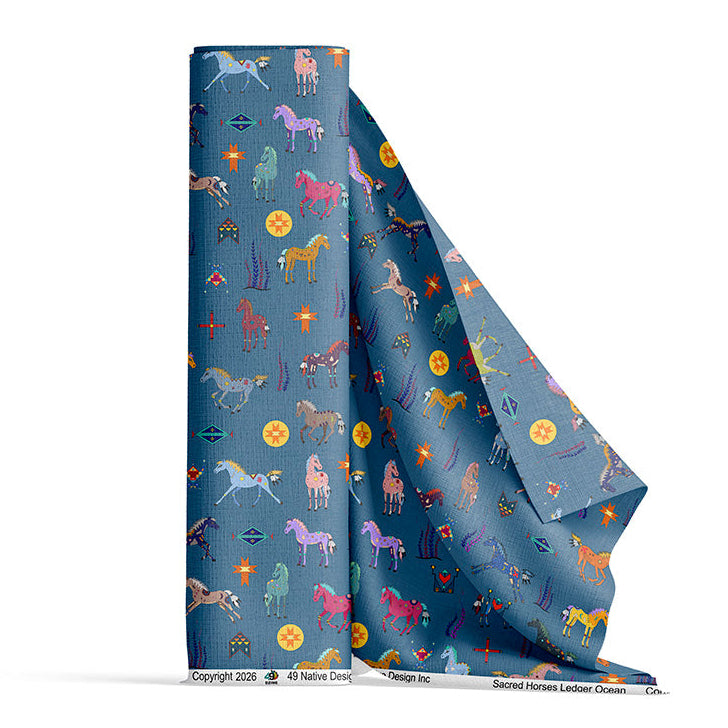 Sacred Horses Ledger Ocean 42 Inch Cotton Poplin Pre Order
