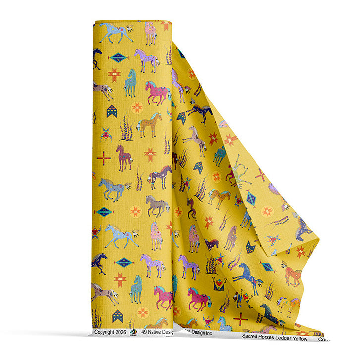 Sacred Horses Ledger Yellow 42 Inch Cotton Poplin Pre Order