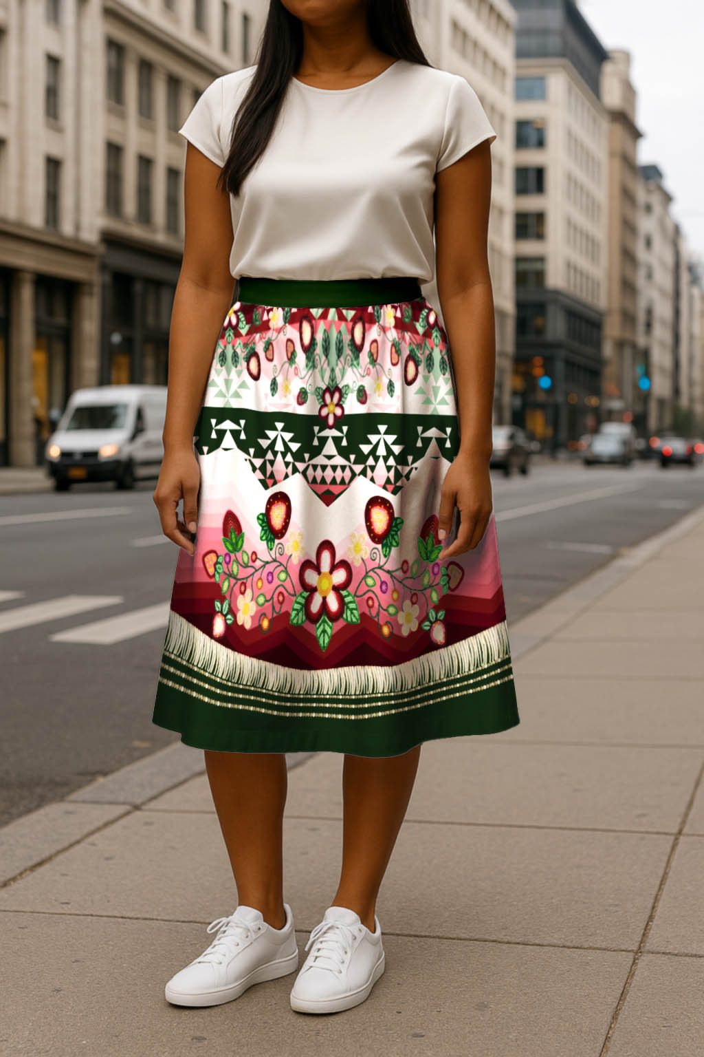 Sacred Strawberry Hunter 1 Elastic Waist Pocket Midi Skirt
