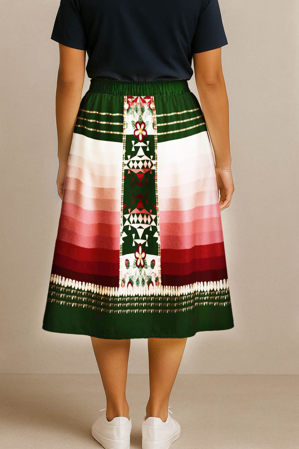 Sacred Strawberry Hunter 2 Elastic Waist Pocket Midi Skirt