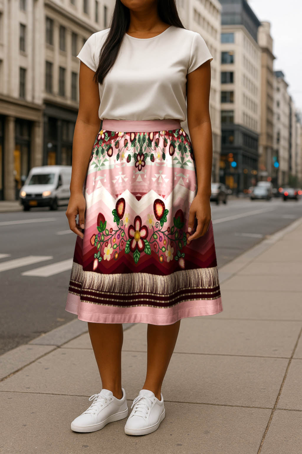 Sacred Strawberry Pink 1 Elastic Waist Pocket Midi Skirt