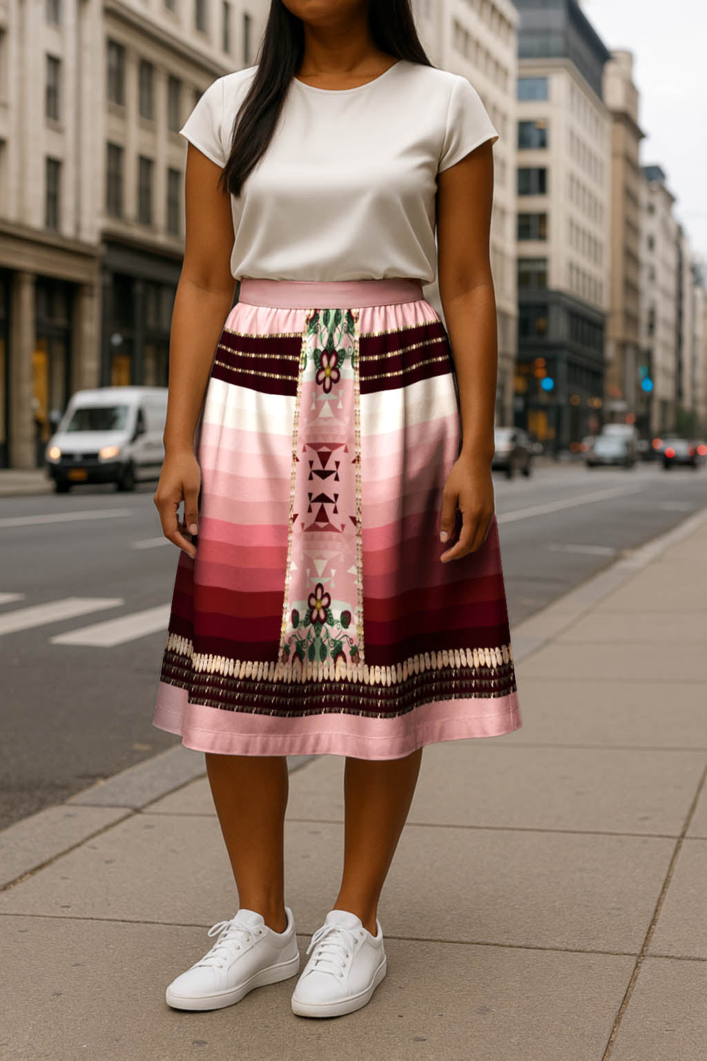 Sacred Strawberry Pink 2 Elastic Waist Pocket Midi Skirt