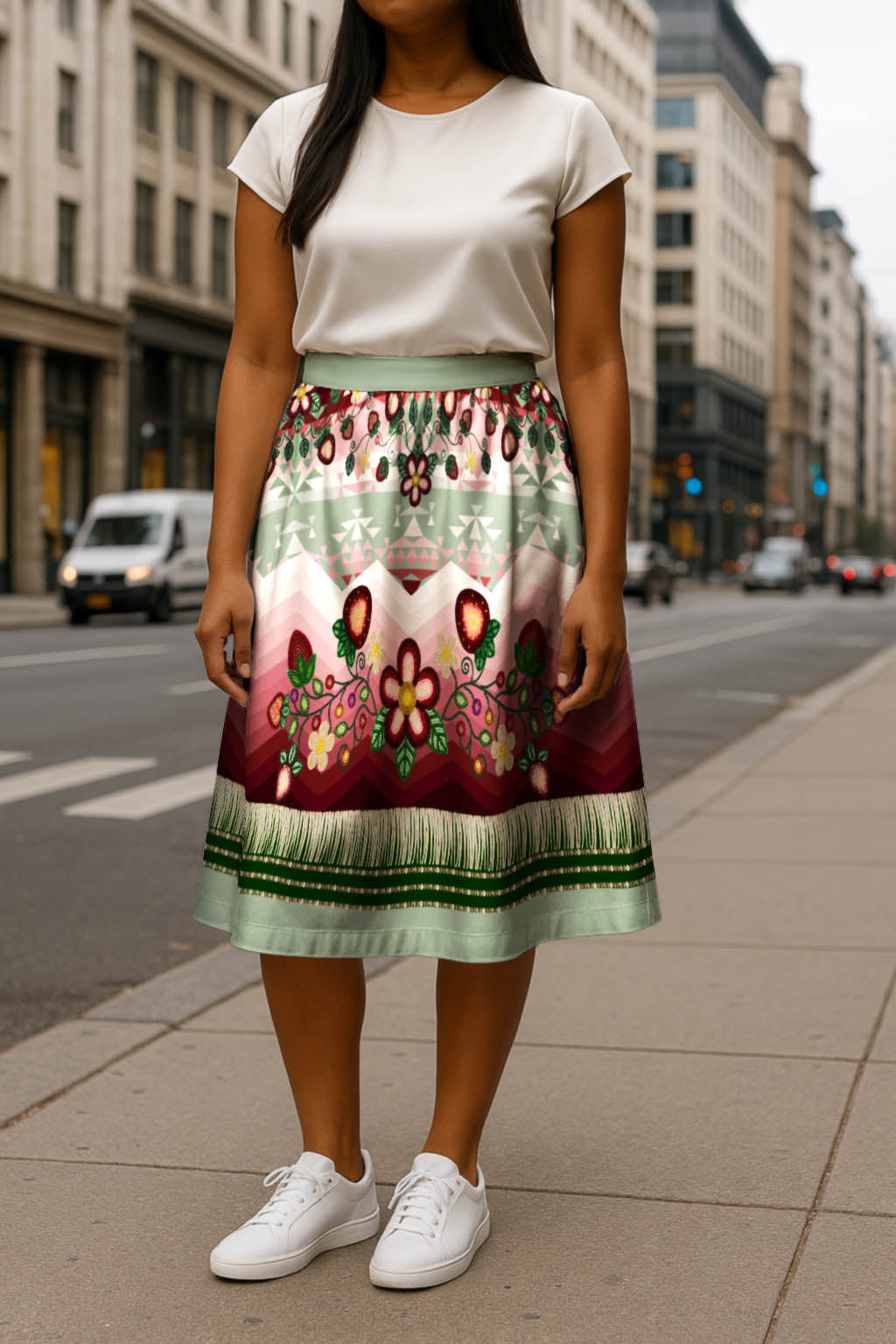 Sacred Strawberry Sage 1 Elastic Waist Pocket Midi Skirt