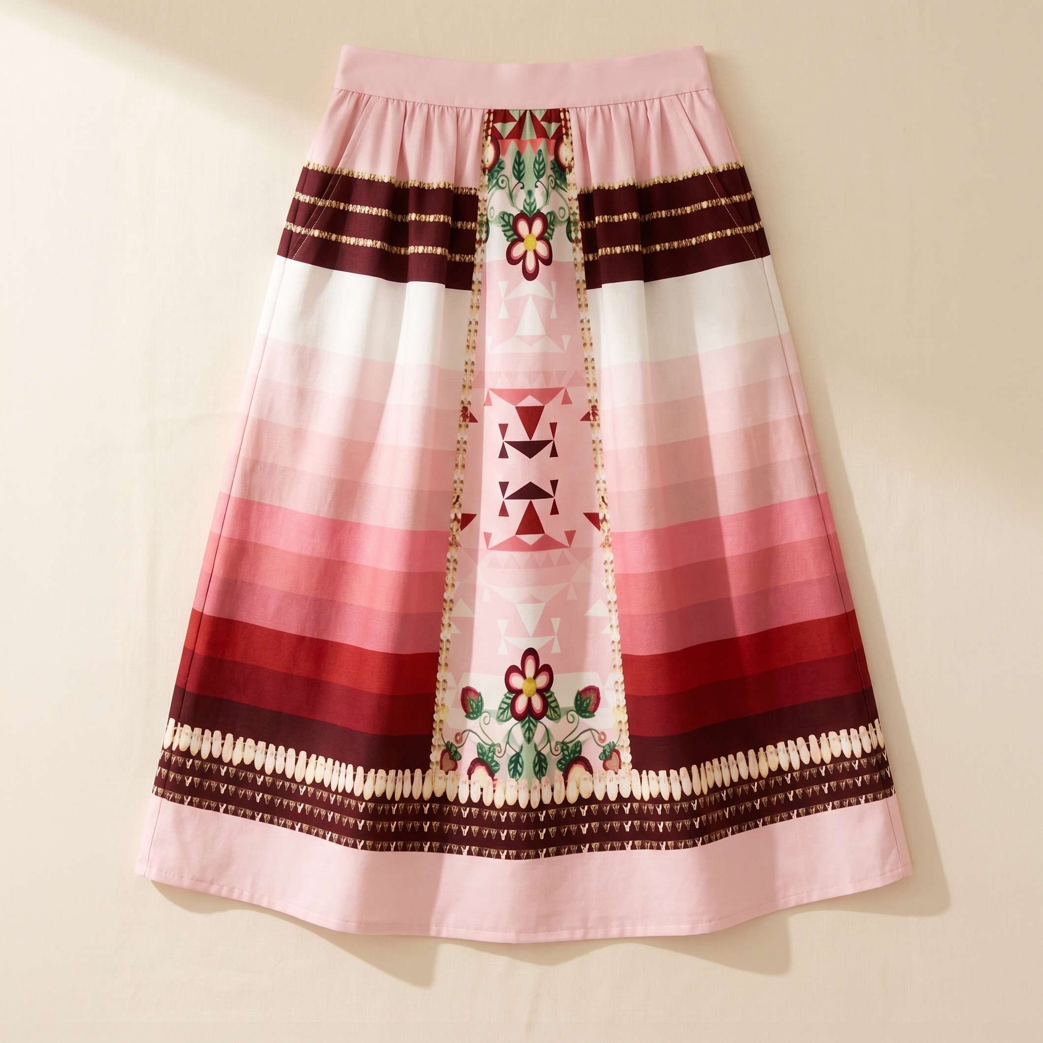 Sacred Strawberry Pink 2 Elastic Waist Pocket Midi Skirt