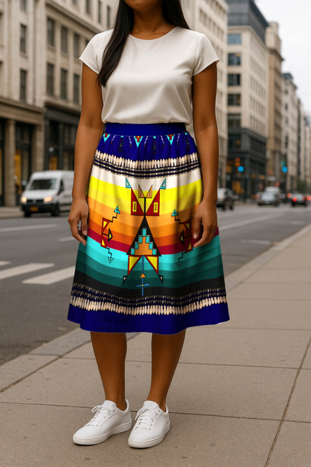 Sentinel of the Plains Navy 3 Elastic Waist Pocket Midi Skirt