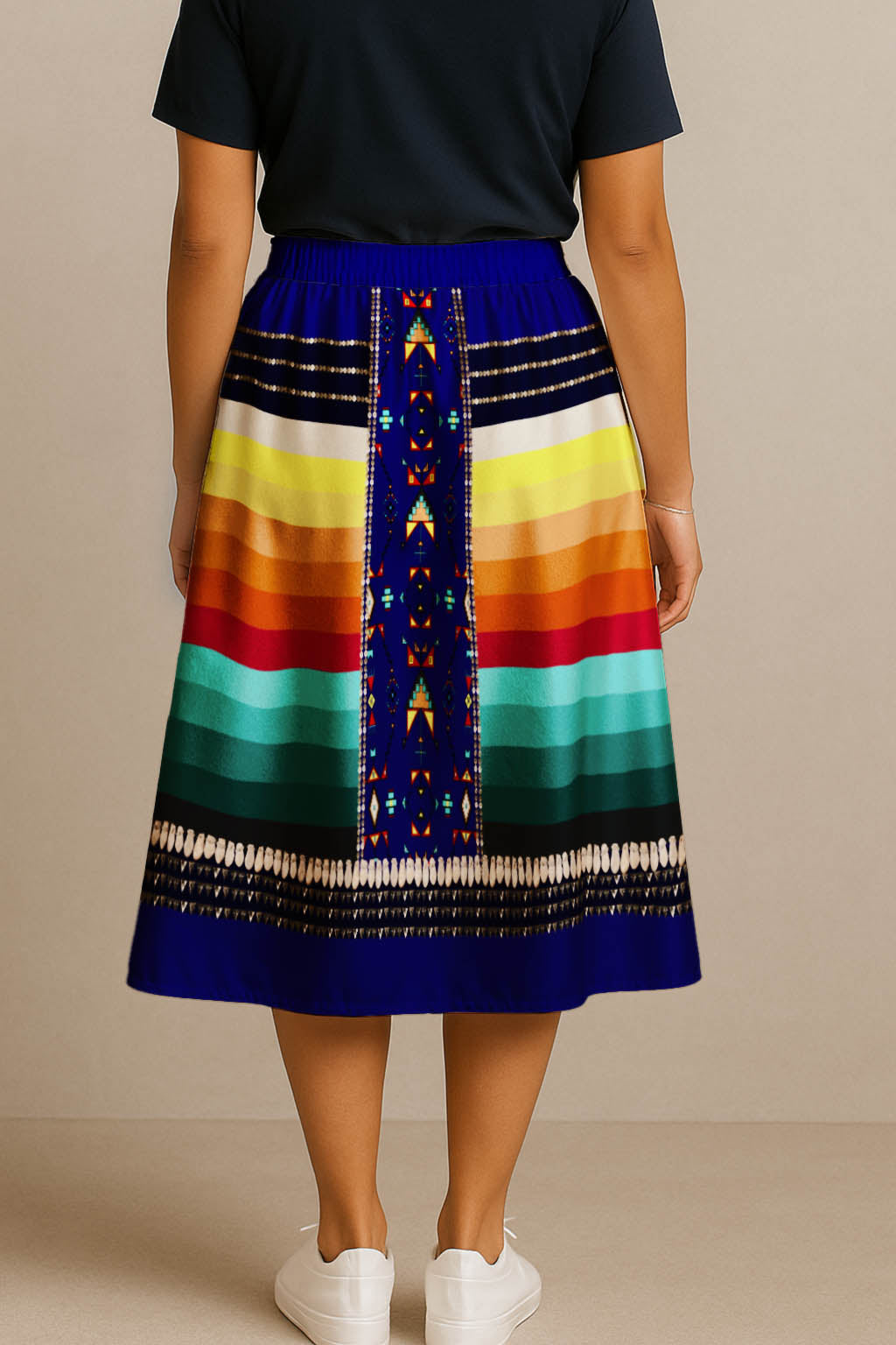 Sentinel of the Plains Navy 2 Elastic Waist Pocket Midi Skirt