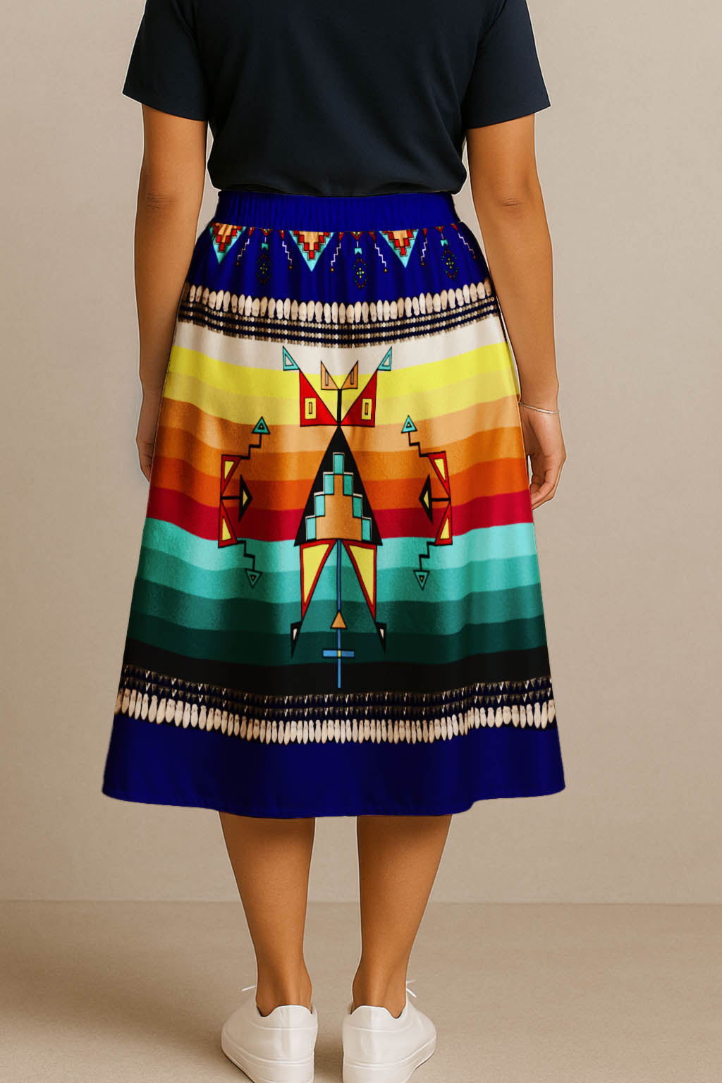 Sentinel of the Plains Navy 3 Elastic Waist Pocket Midi Skirt