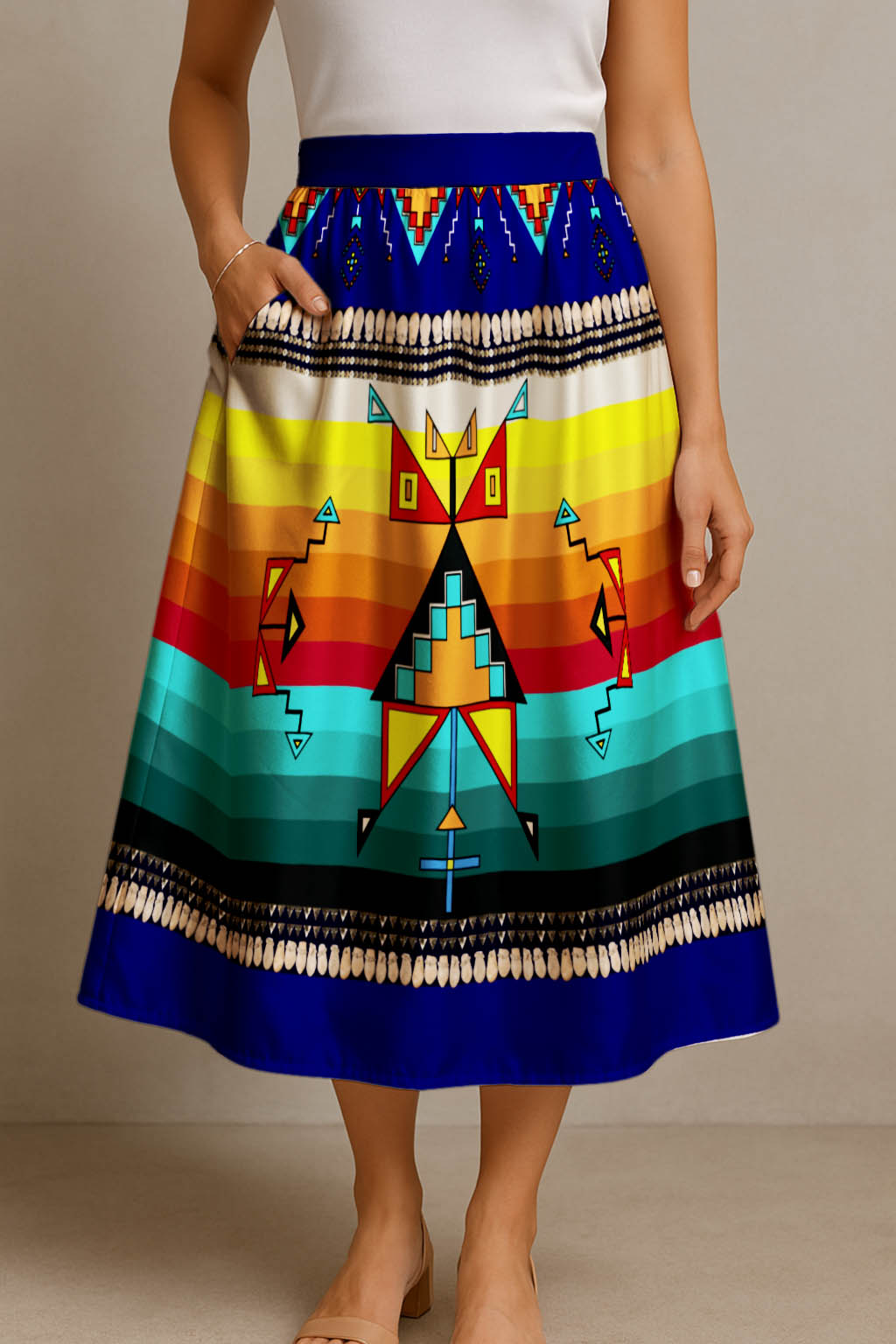 Sentinel of the Plains Navy 3 Elastic Waist Pocket Midi Skirt