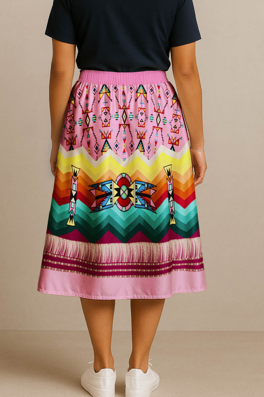 Sentinel of the Plains Pink 1 Elastic Waist Pocket Midi Skirt