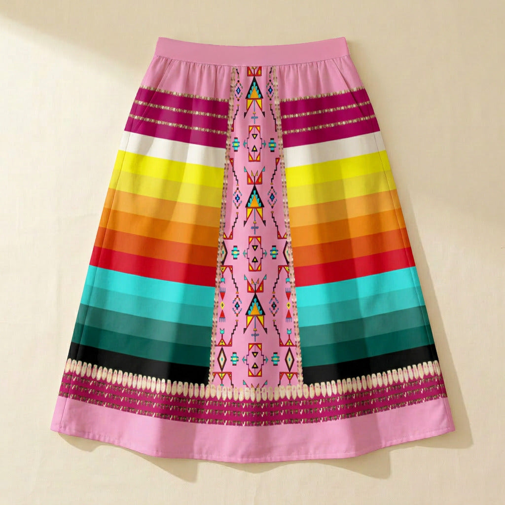 Sentinel of the Plains Pink 2 Elastic Waist Pocket Midi Skirt