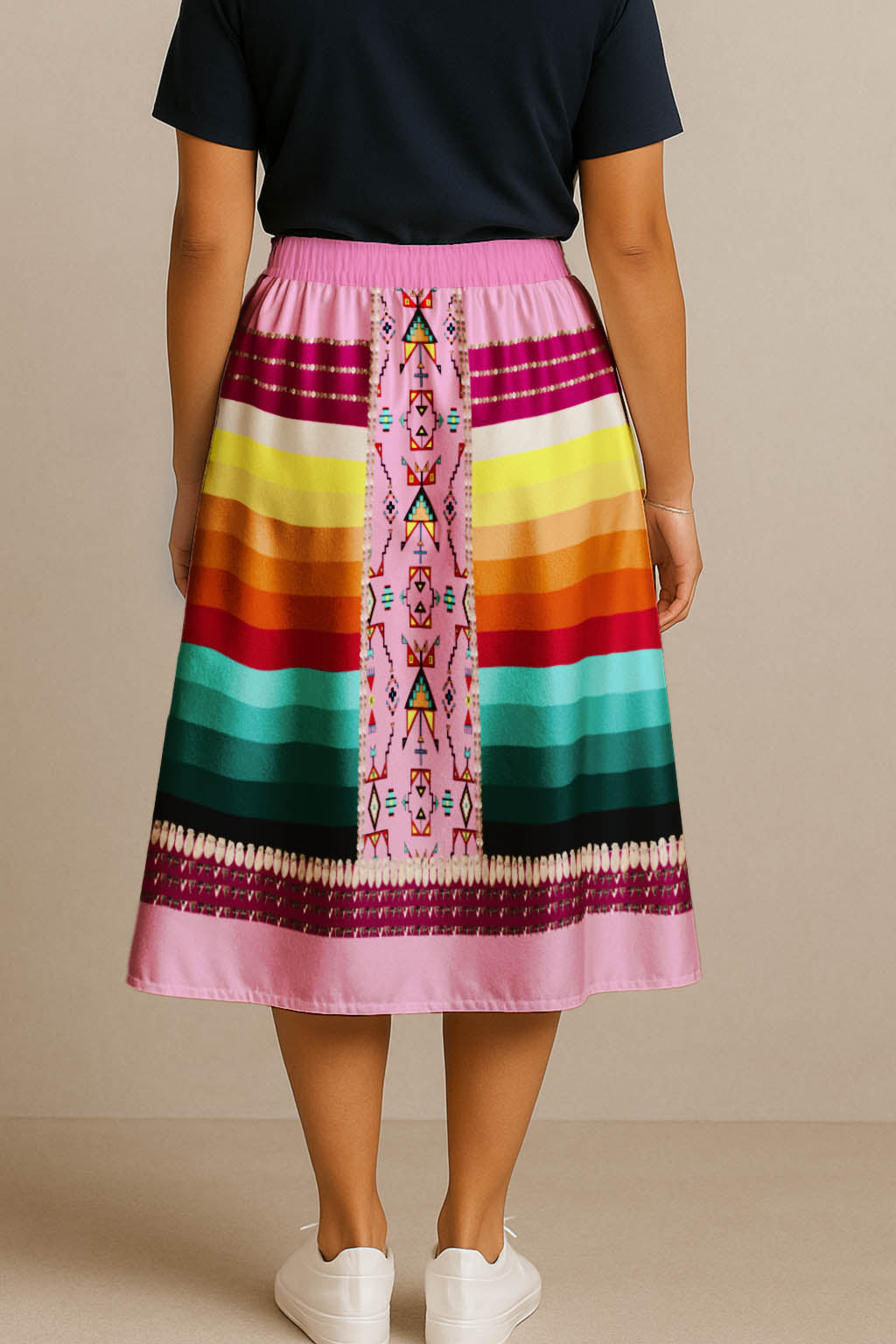 Sentinel of the Plains Pink 2 Elastic Waist Pocket Midi Skirt