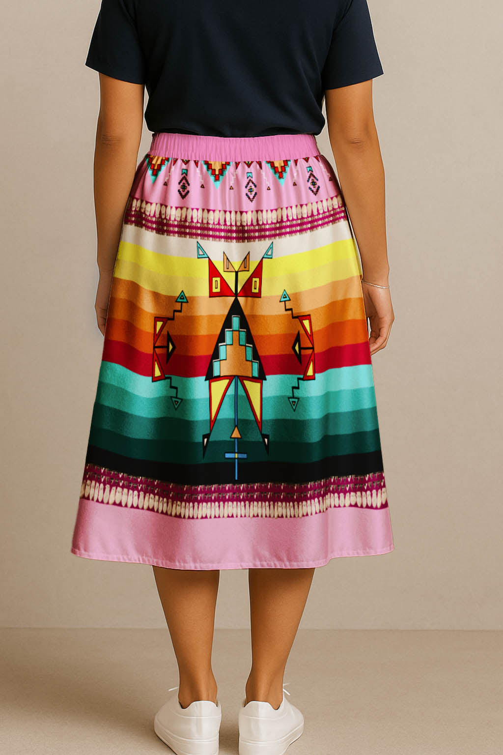 Sentinel of the Plains Pink 3 Elastic Waist Pocket Midi Skirt