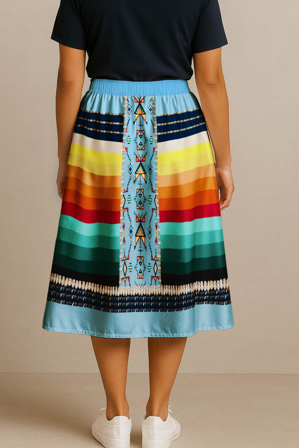 Sentinel of the Plains Turquoise 2 Elastic Waist Pocket Midi Skirt
