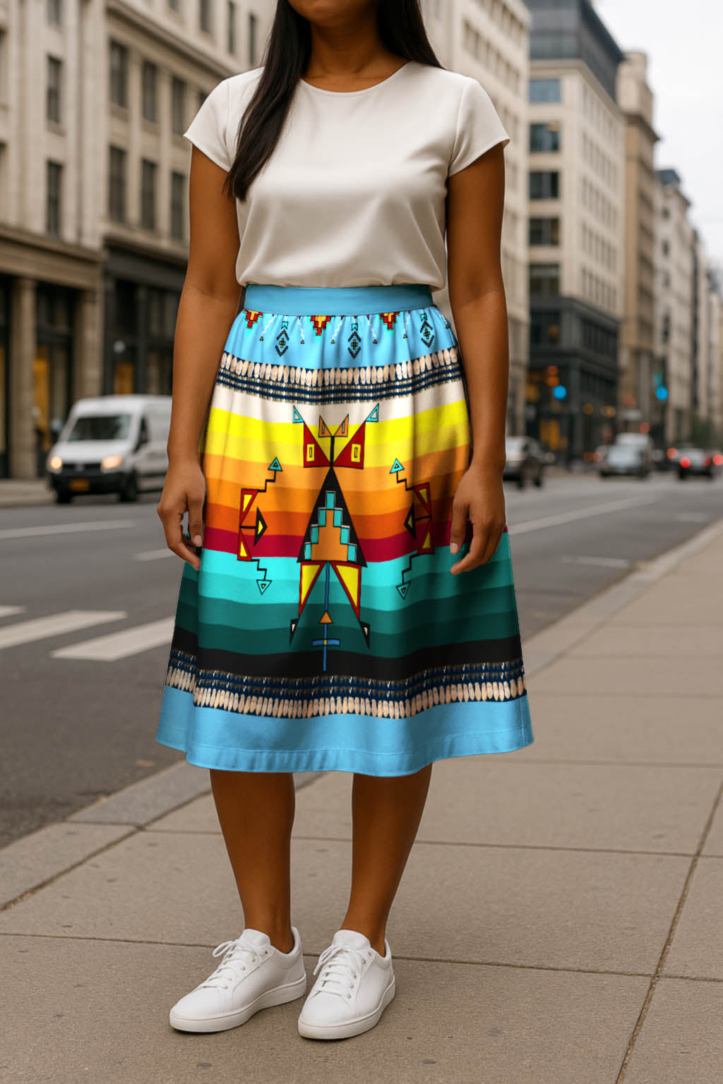 Sentinel of the Plains Turquoise 3 Elastic Waist Pocket Midi Skirt