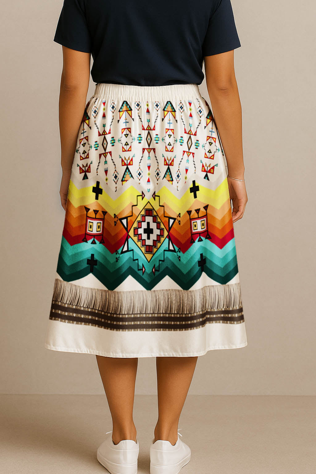Sentinel of the Plains White 1 Elastic Waist Pocket Midi Skirt