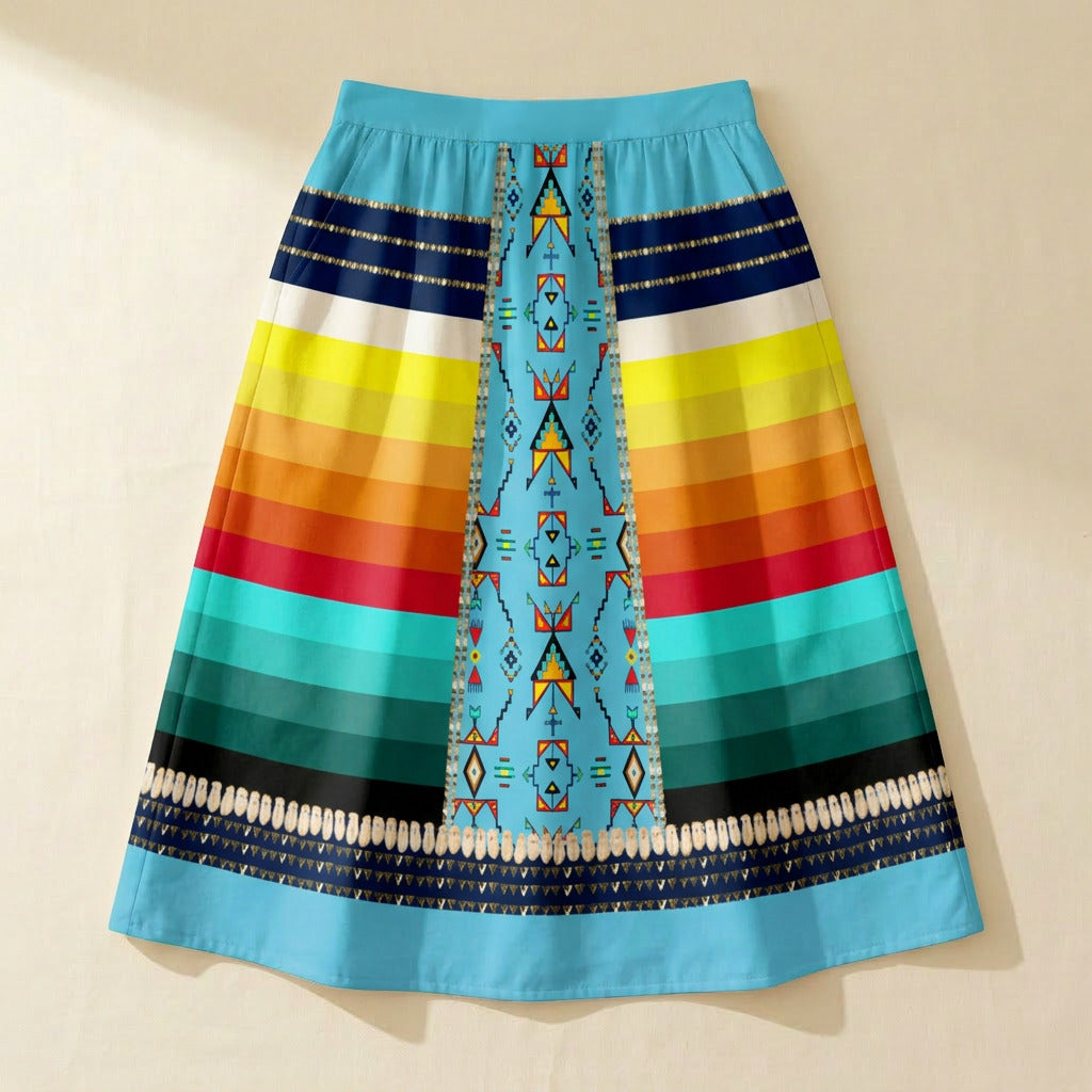 Sentinel of the Plains Turquoise 2 Elastic Waist Pocket Midi Skirt