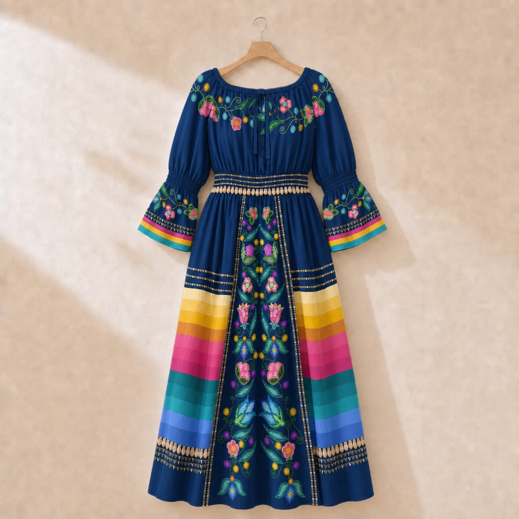 Skyberry Serenade Navy 2 Smocked Waist Peasant Dress
